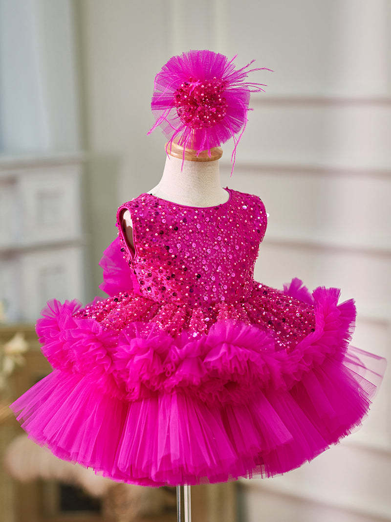 Knee-length Baby Girl Dress in Tulle with Sequins