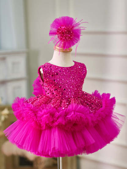 Knee-length Baby Girl Dress in Tulle with Sequins