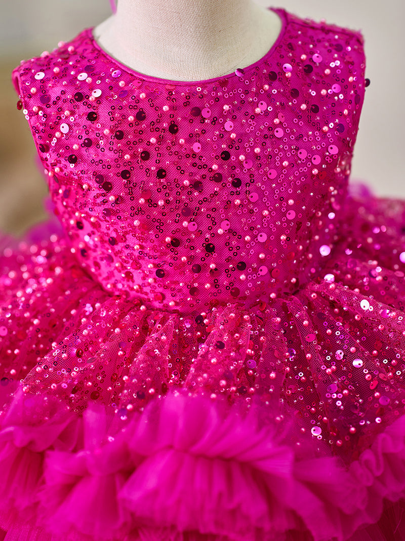 Knee-length Baby Girl Dress in Tulle with Sequins