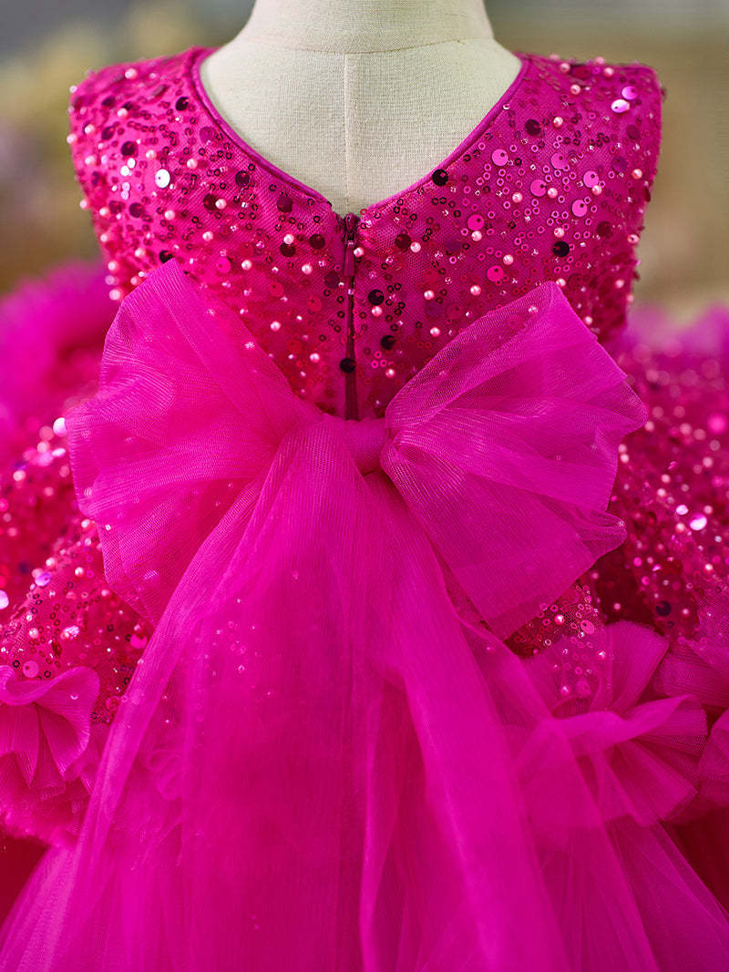 Knee-length Baby Girl Dress in Tulle with Sequins