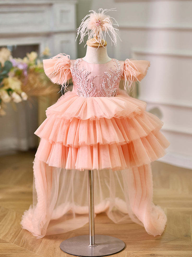 Asymmetrical Tulle Princess Ball-Gown for Baby Girl's 1st Birthday Party