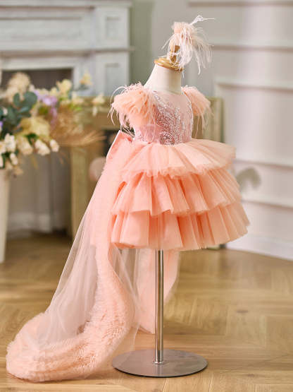 Asymmetrical Tulle Princess Ball-Gown for Baby Girl's 1st Birthday Party