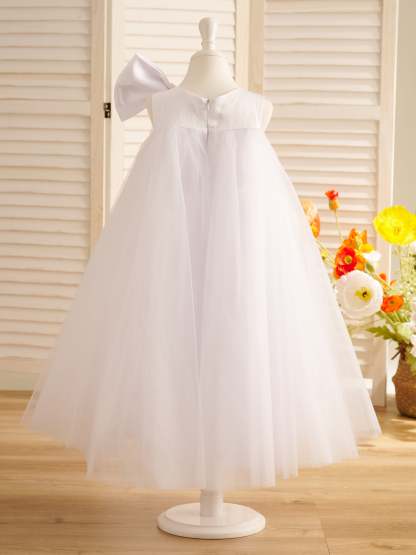 Toddler Flower Girl Dress in A-line Tulle with Big Bow Tea-length