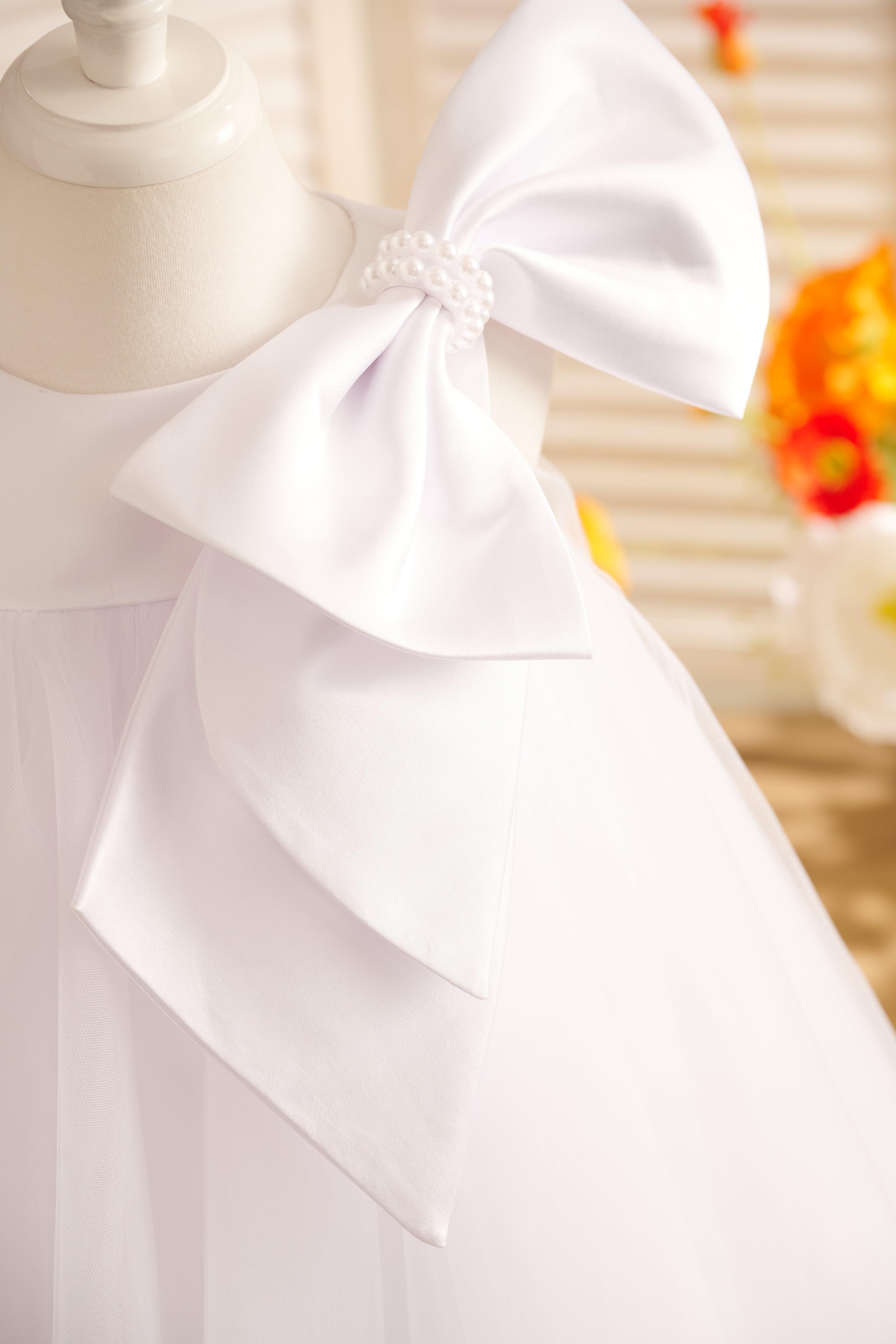 Toddler Flower Girl Dress in A-line Tulle with Big Bow Tea-length