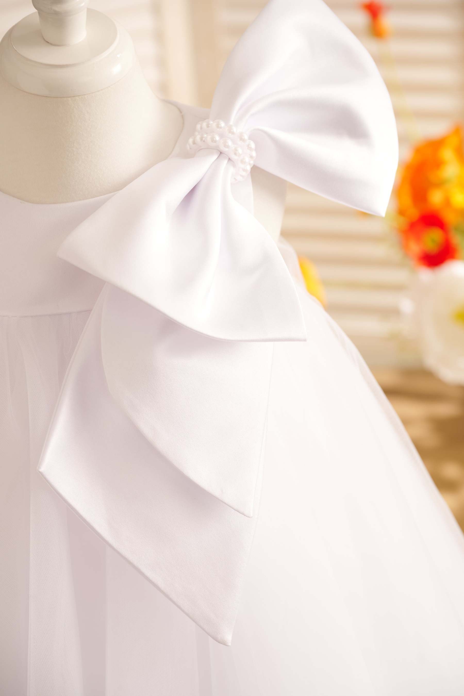 Toddler Flower Girl Dress in A-line Tulle with Big Bow Tea-length