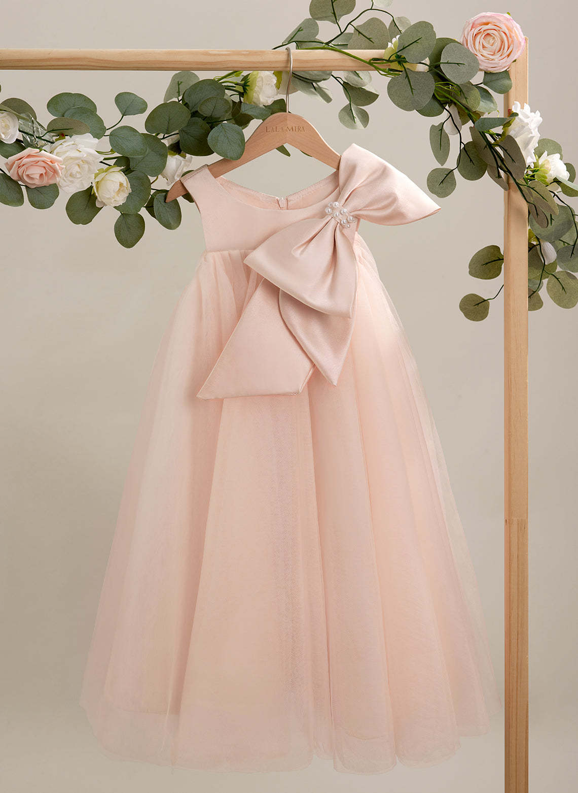 Toddler Flower Girl Dress in A-line Tulle with Big Bow Tea-length