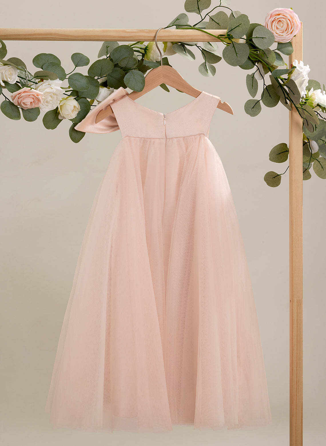 Toddler Flower Girl Dress in A-line Tulle with Big Bow Tea-length