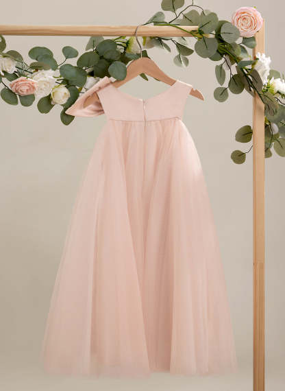 Toddler Flower Girl Dress in A-line Tulle with Big Bow Tea-length