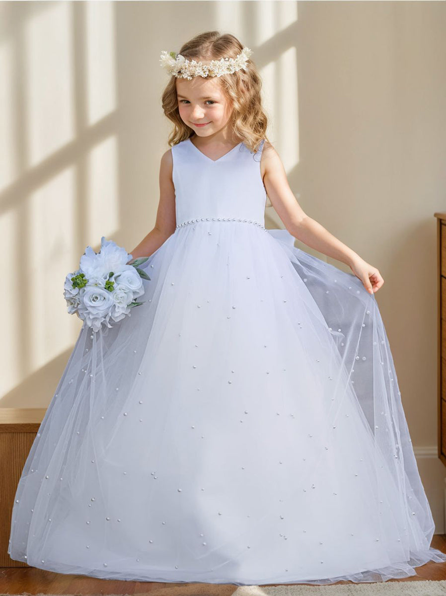 Princess Ball Gown in Elegant Satin & Tulle for Flower Girls