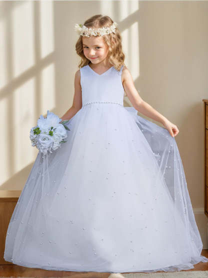 Princess Ball Gown in Elegant Satin & Tulle for Flower Girls
