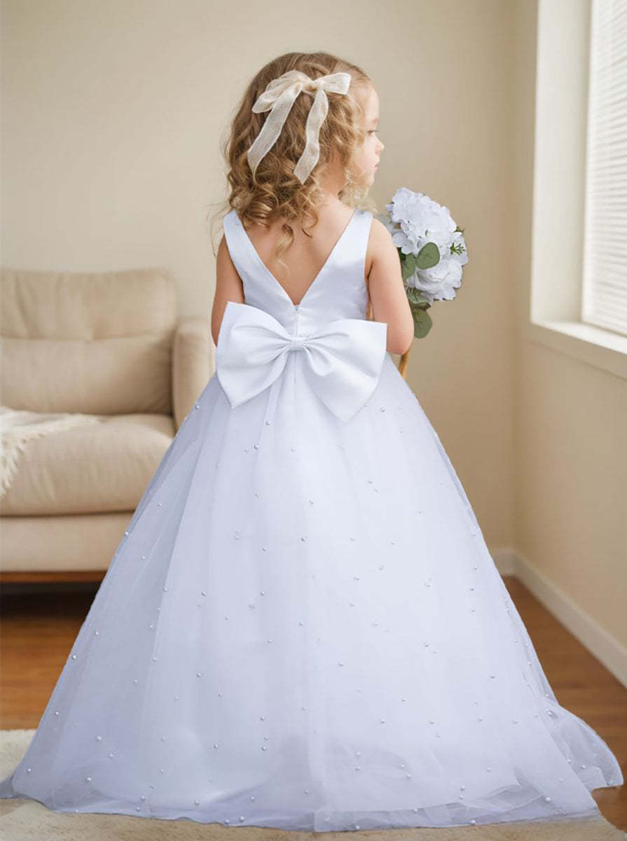 Princess Ball Gown in Elegant Satin & Tulle for Flower Girls