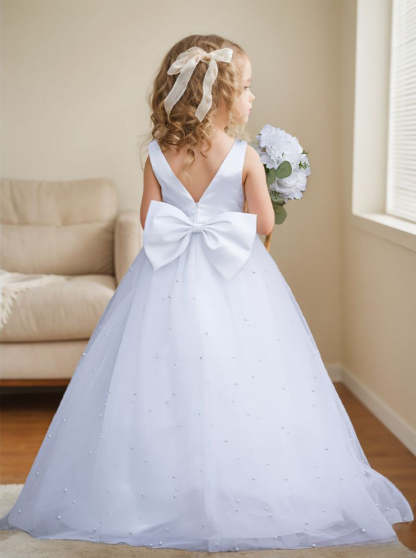 Princess Ball Gown in Elegant Satin & Tulle for Flower Girls