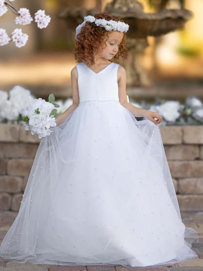 Princess Ball Gown in Elegant Satin & Tulle for Flower Girls