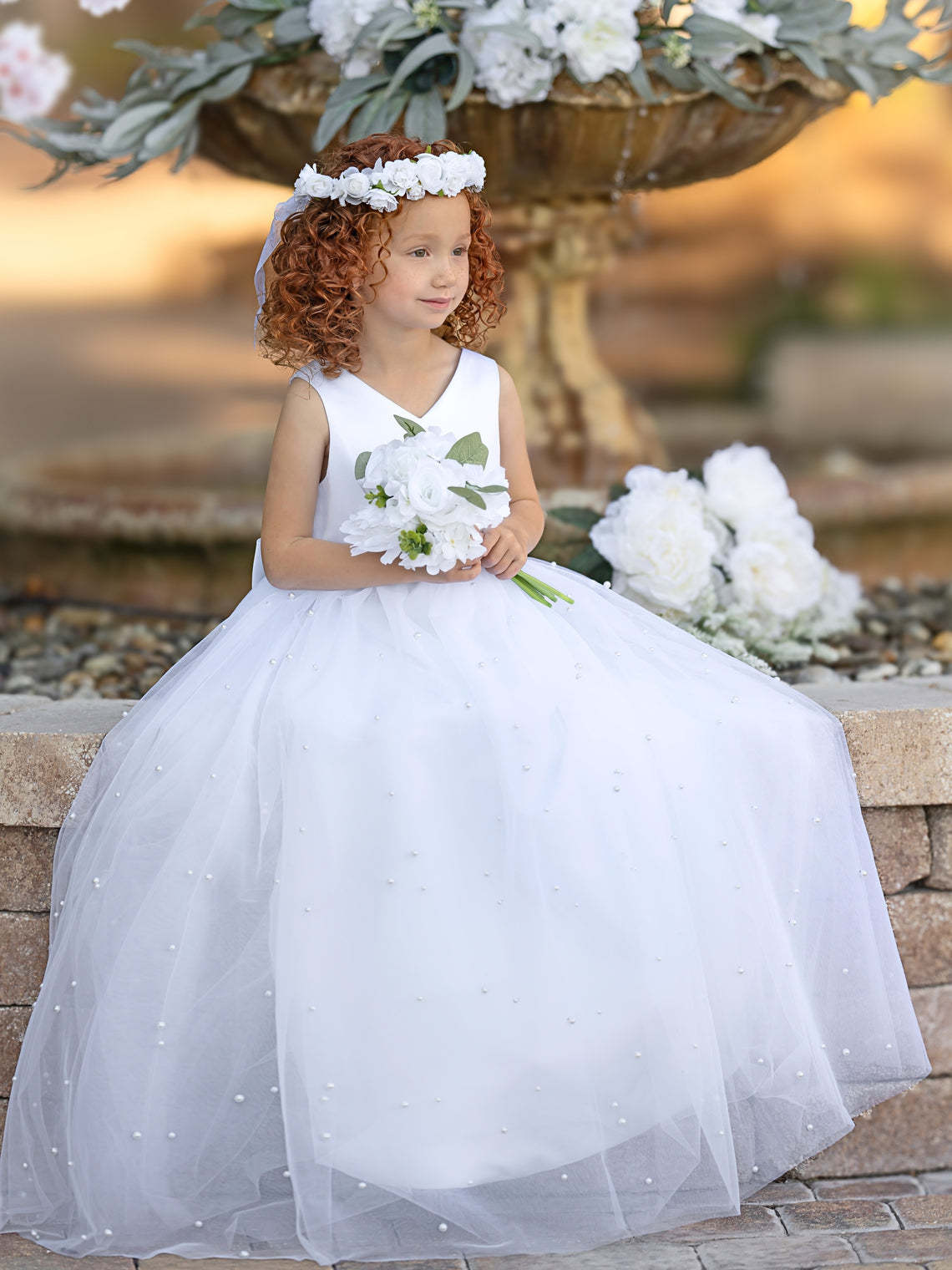Princess Ball Gown in Elegant Satin & Tulle for Flower Girls