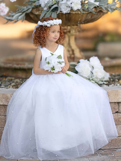 Princess Ball Gown in Elegant Satin & Tulle for Flower Girls