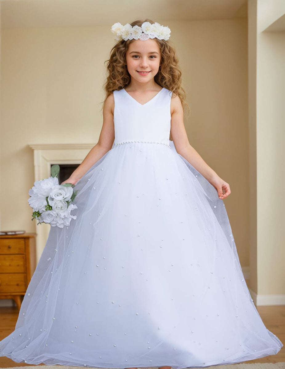 Princess Ball Gown in Elegant Satin & Tulle for Flower Girls