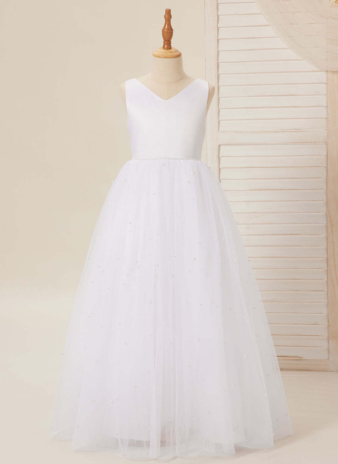 Princess Ball Gown in Elegant Satin & Tulle for Flower Girls