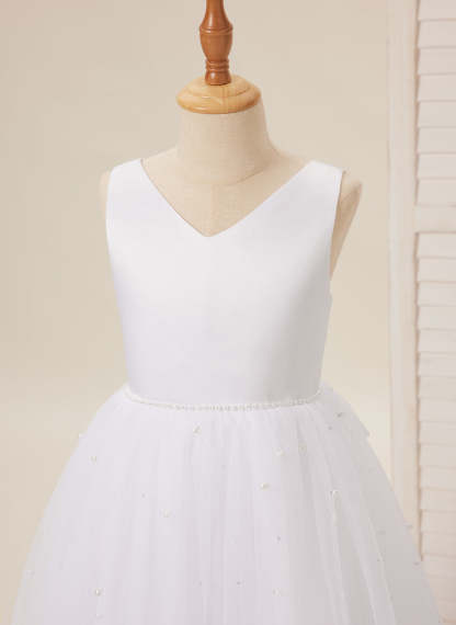 Princess Ball Gown in Elegant Satin & Tulle for Flower Girls