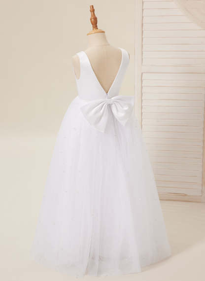 Princess Ball Gown in Elegant Satin & Tulle for Flower Girls