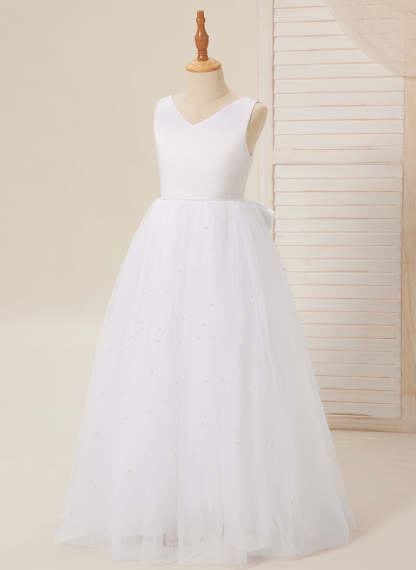 Princess Ball Gown in Elegant Satin & Tulle for Flower Girls