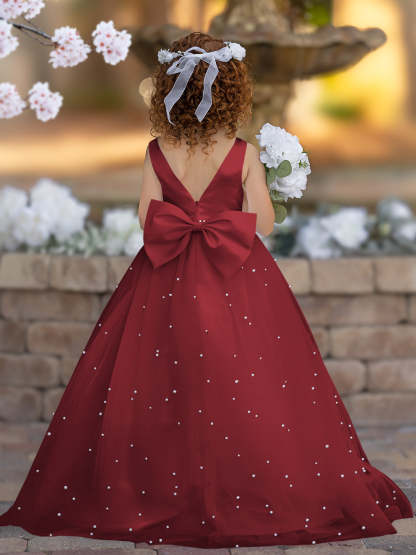 Princess Ball Gown in Elegant Satin & Tulle for Flower Girls