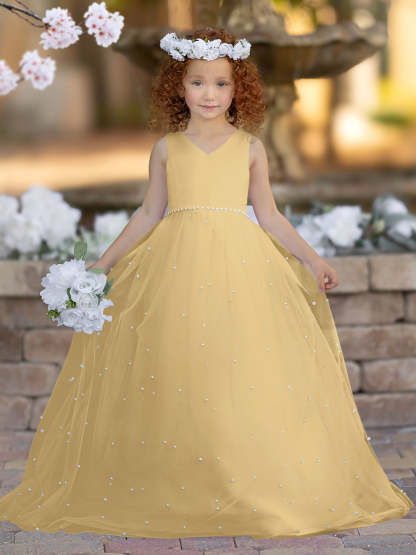 Princess Ball Gown in Elegant Satin & Tulle for Flower Girls