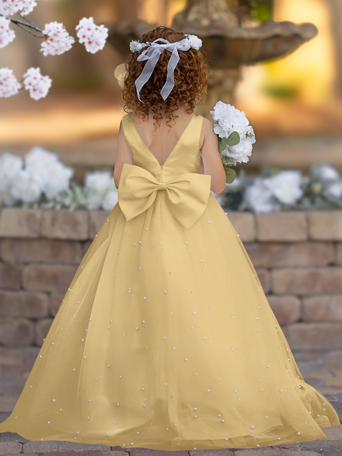 Princess Ball Gown in Elegant Satin & Tulle for Flower Girls