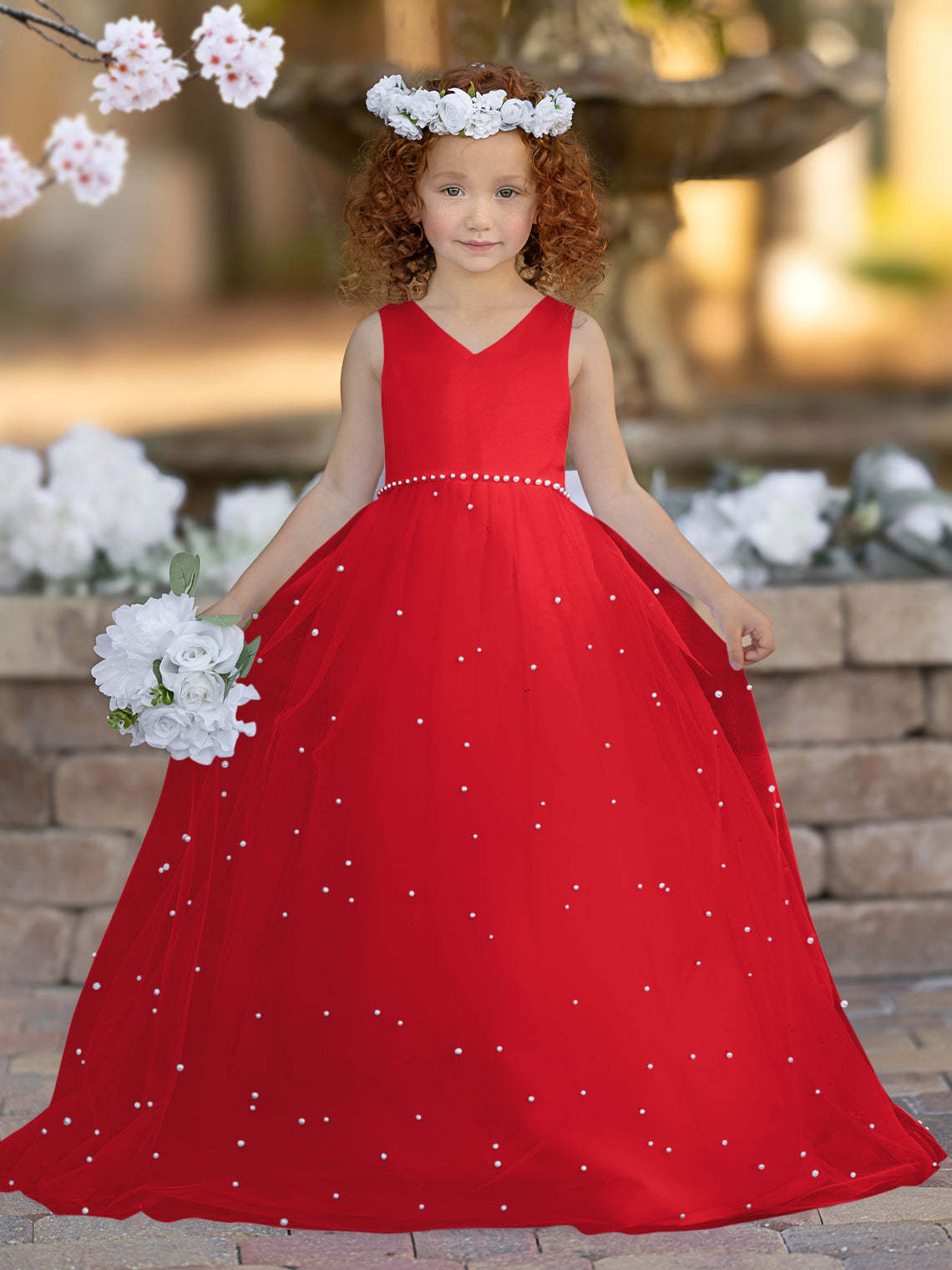 Princess Ball Gown in Elegant Satin & Tulle for Flower Girls