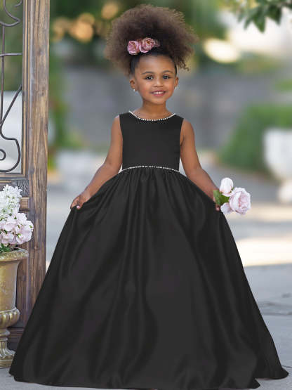 Satin dress with beaded neckline and bow detail in pink sleeveless