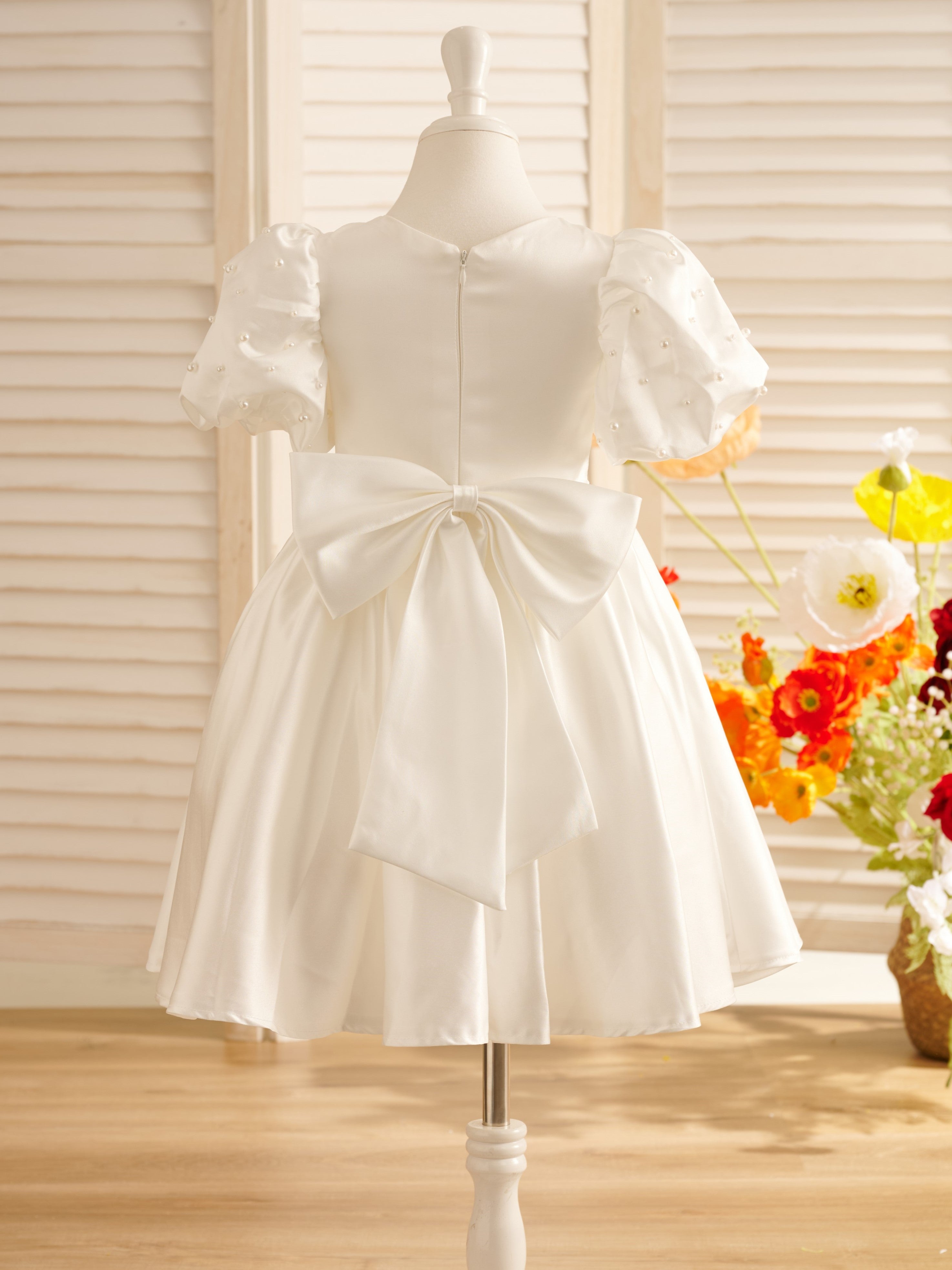 Knee-length Princess Satin Ball Gown for Flower Girls