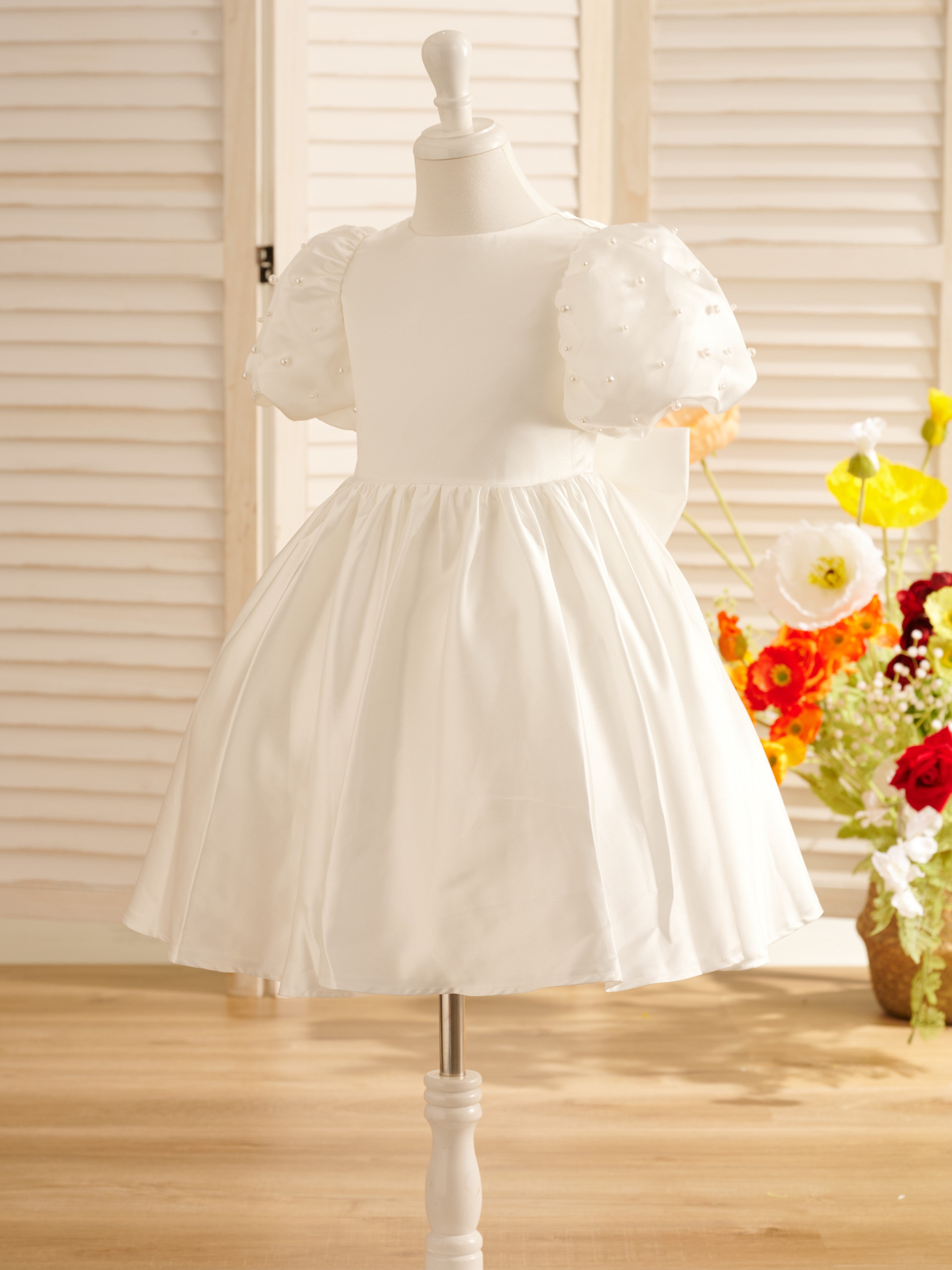 Knee-length Princess Satin Ball Gown for Flower Girls