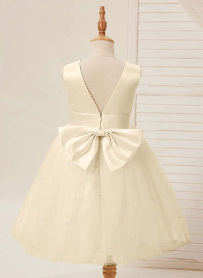 Knee-length Flower Girl Dress in Princess Satin and Tulle