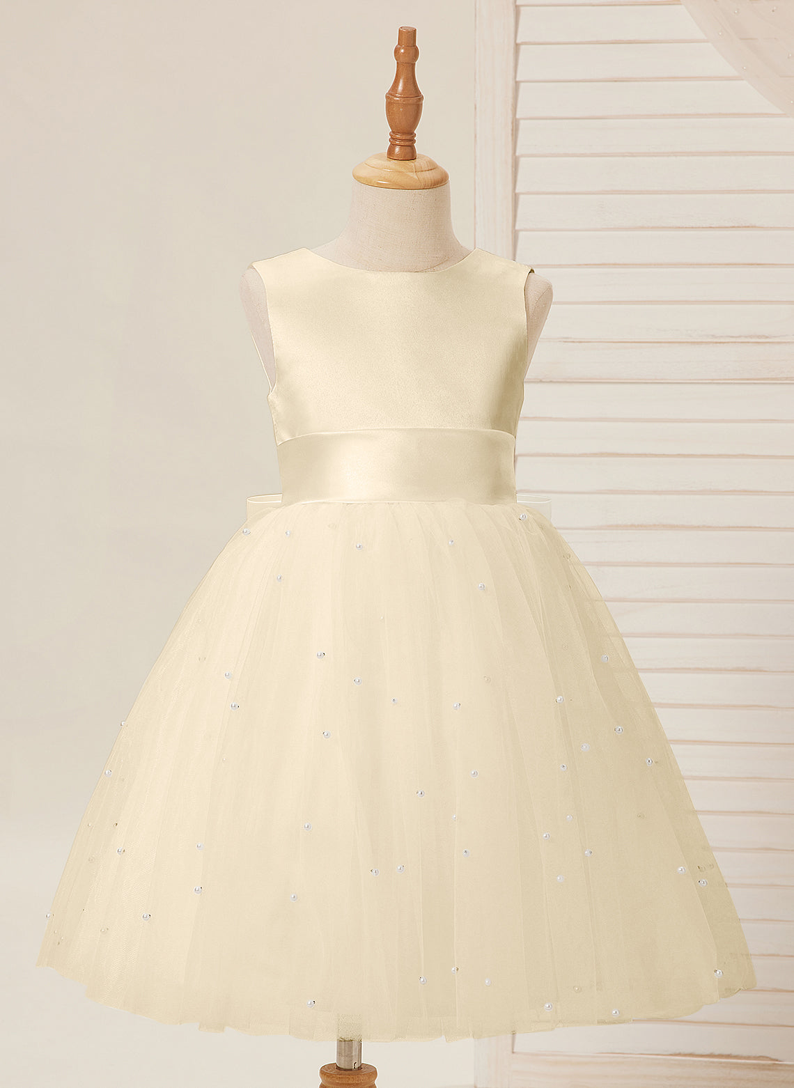 Knee-length Flower Girl Dress in Princess Satin and Tulle