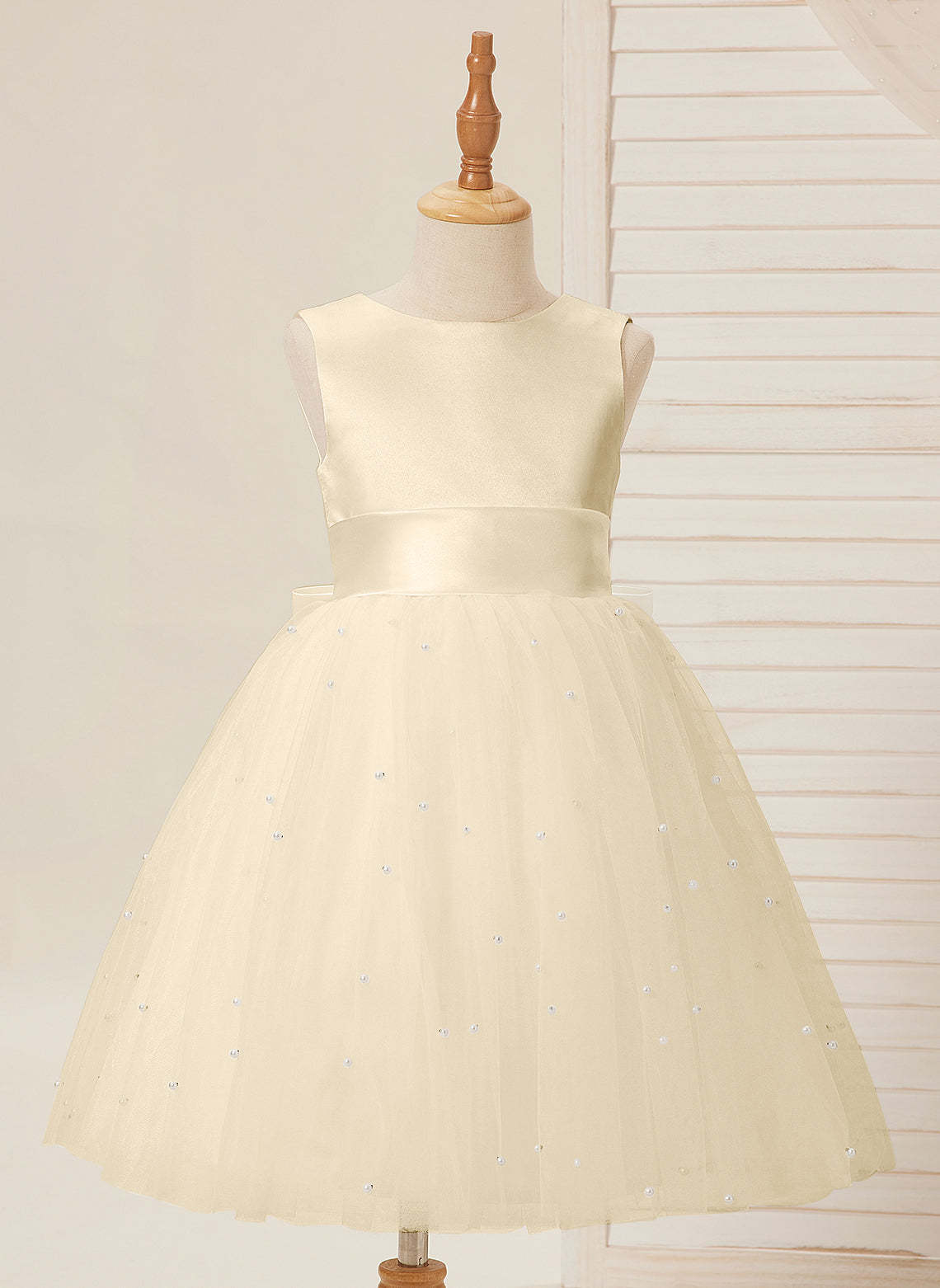 Knee-length Flower Girl Dress in Princess Satin and Tulle