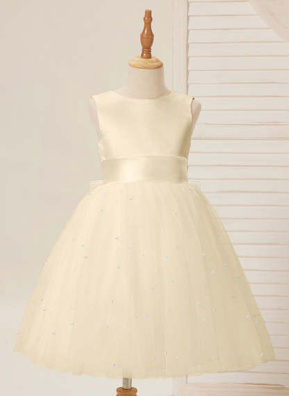 Knee-length Flower Girl Dress in Princess Satin and Tulle