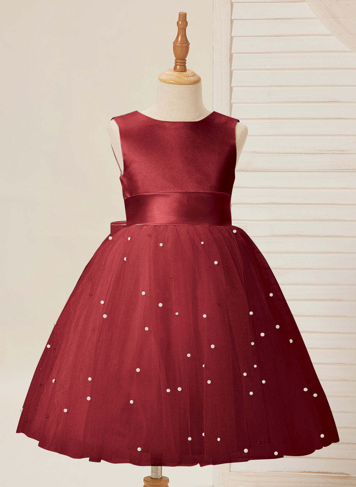 Knee-length Flower Girl Dress in Princess Satin and Tulle