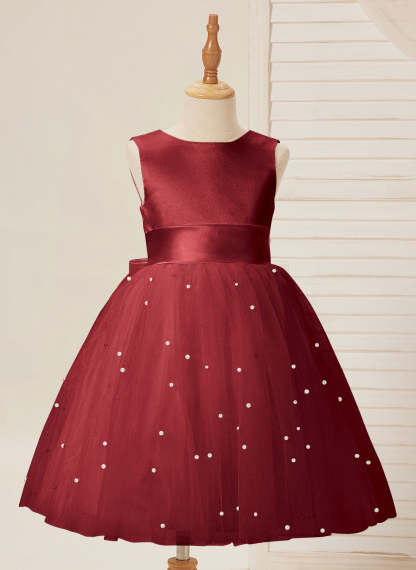 Knee-length Flower Girl Dress in Princess Satin and Tulle