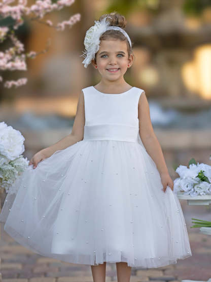 Knee-length Flower Girl Dress in Princess Satin and Tulle