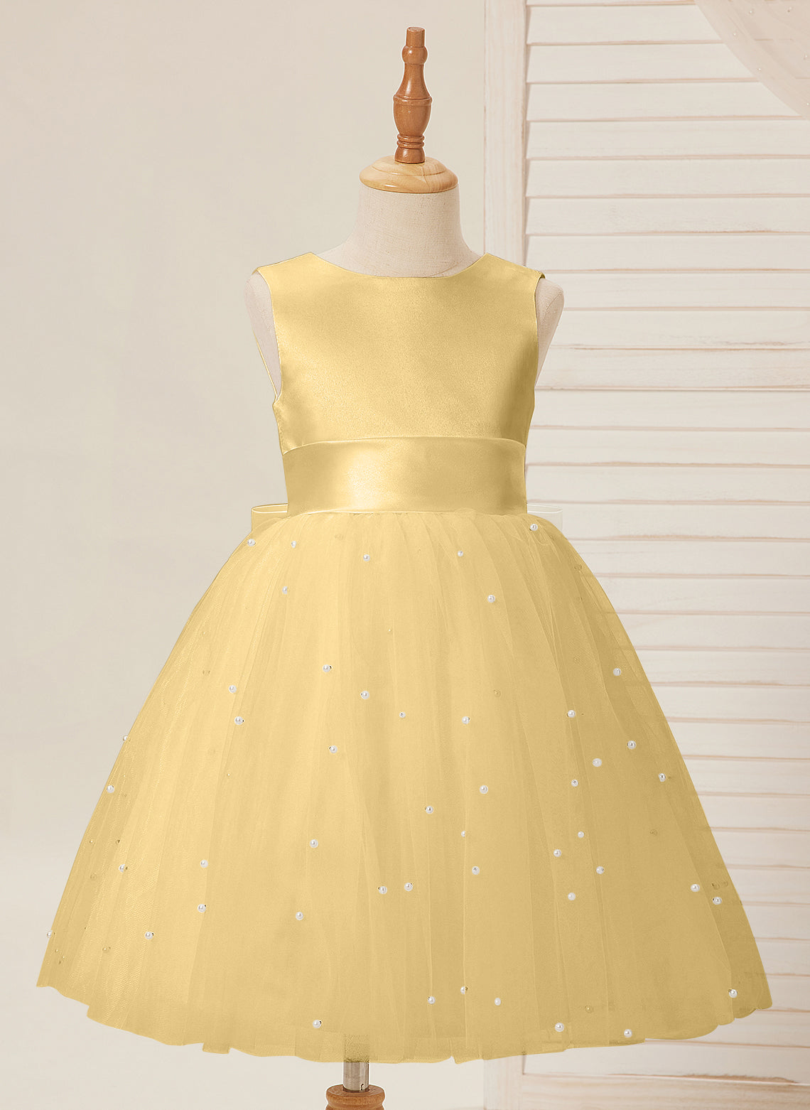 Knee-length Flower Girl Dress in Princess Satin and Tulle