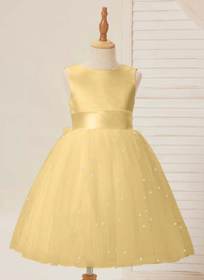 Knee-length Flower Girl Dress in Princess Satin and Tulle