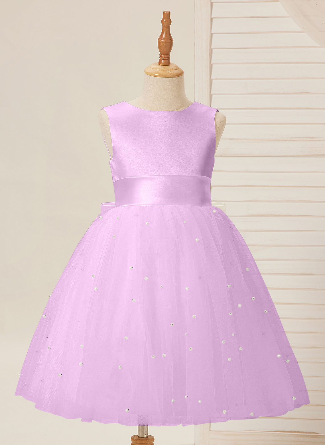 Knee-length Flower Girl Dress in Princess Satin and Tulle