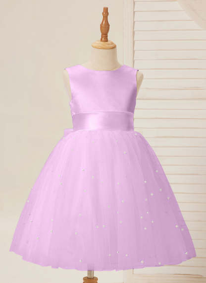 Knee-length Flower Girl Dress in Princess Satin and Tulle