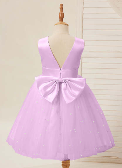 Knee-length Flower Girl Dress in Princess Satin and Tulle