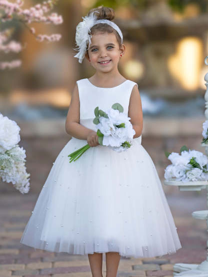Knee-length Flower Girl Dress in Princess Satin and Tulle