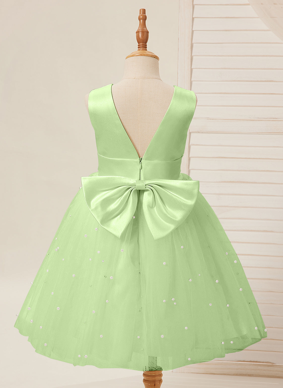 Knee-length Flower Girl Dress in Princess Satin and Tulle