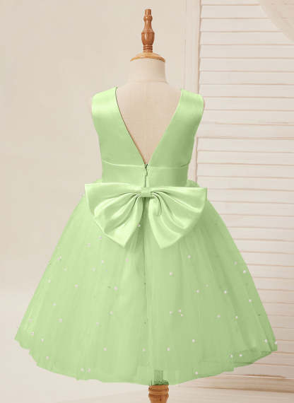 Knee-length Flower Girl Dress in Princess Satin and Tulle