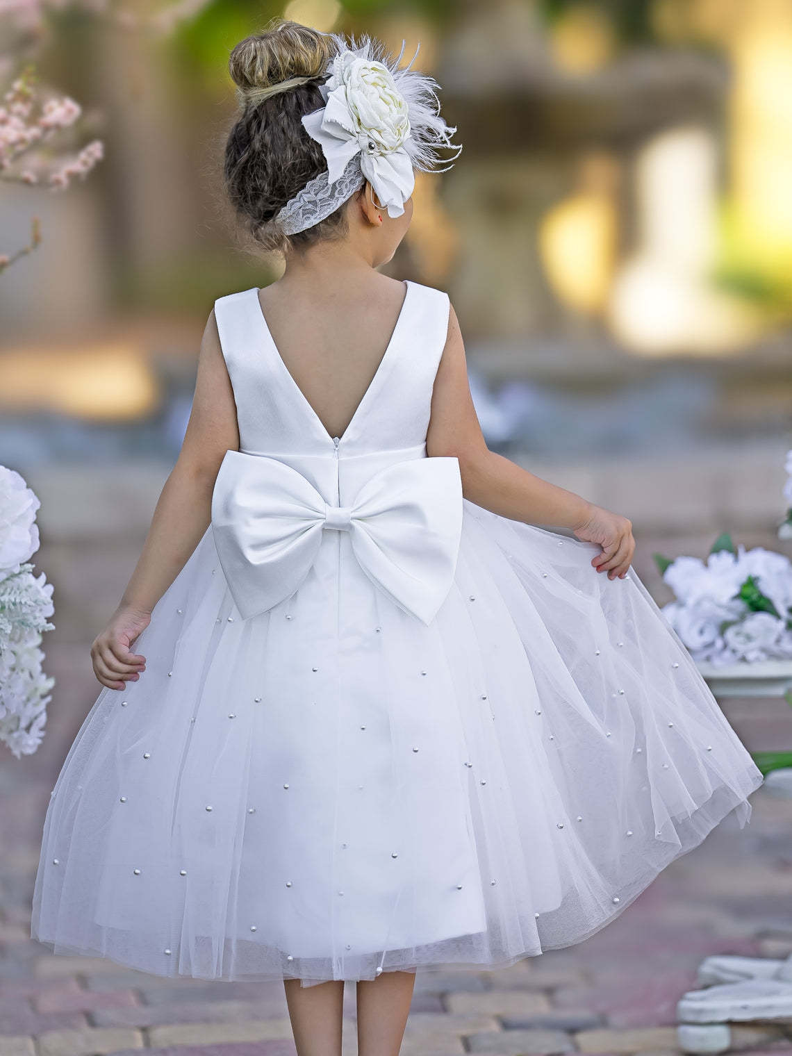 Knee-length Flower Girl Dress in Princess Satin and Tulle