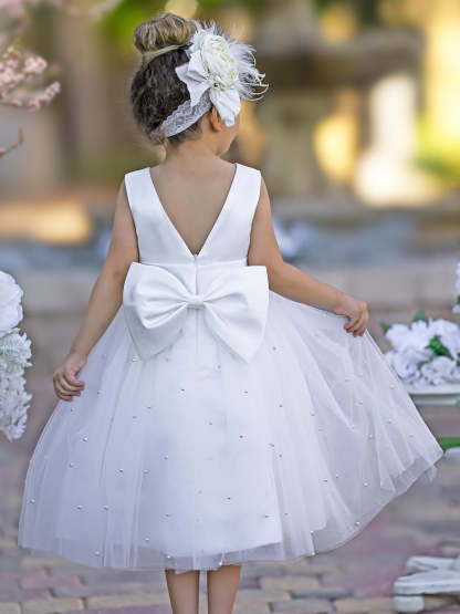 Knee-length Flower Girl Dress in Princess Satin and Tulle