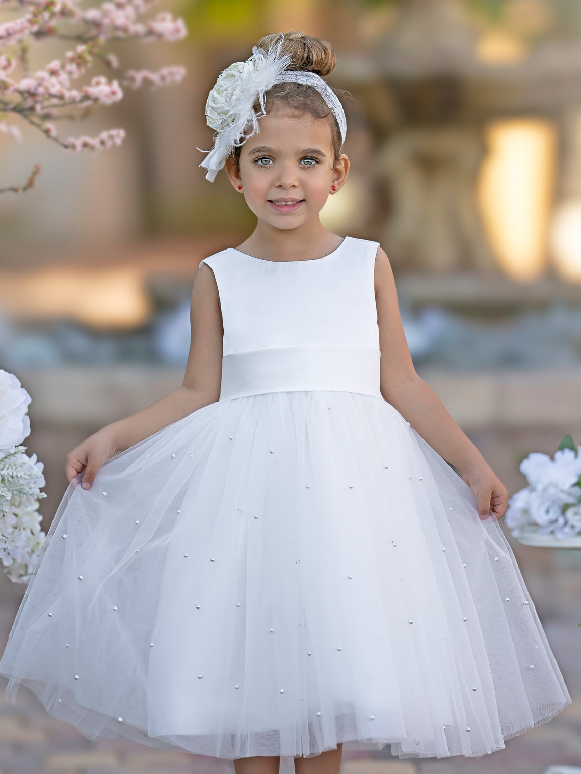 Knee-length Flower Girl Dress in Princess Satin and Tulle