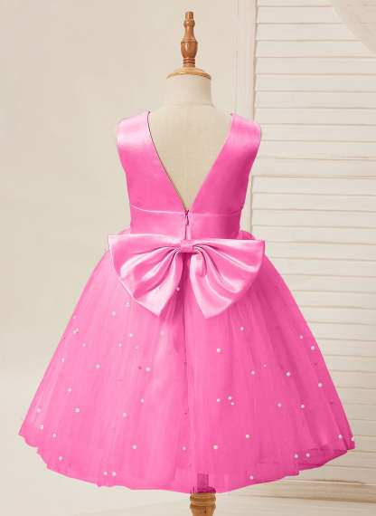 Knee-length Flower Girl Dress in Princess Satin and Tulle